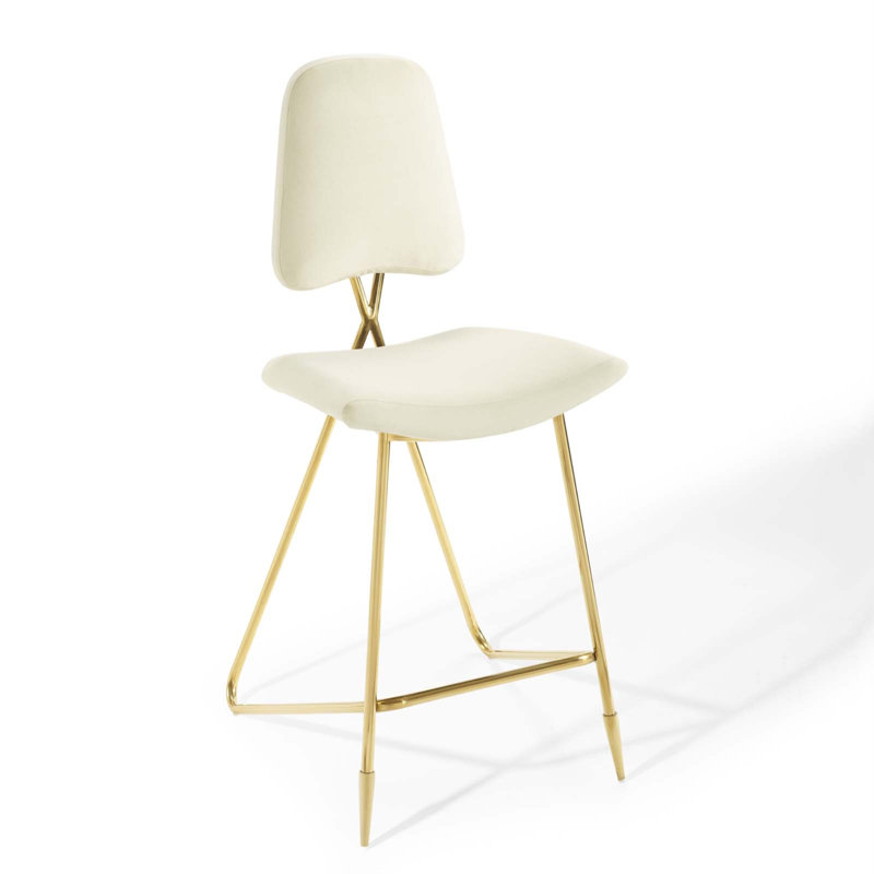 Modway Ponder Performance Velvet Bar Stool, Ivory, Counter Stool (26.5" Seat Height)