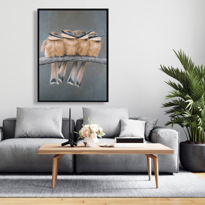 Quatre oiseaux sur une branche - Toile encadrée exotique