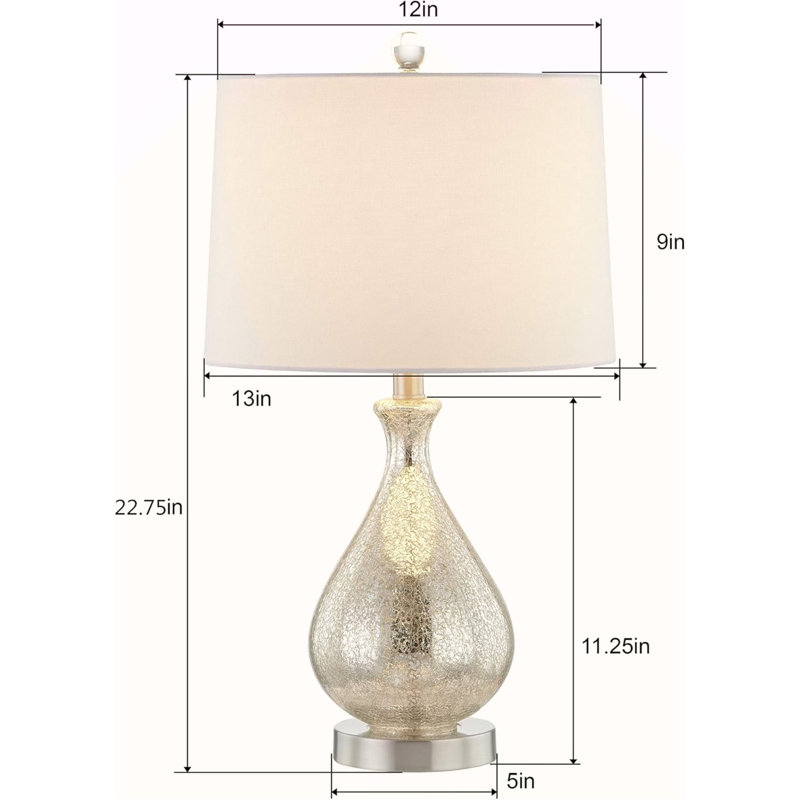 Lampe de table 23 po en verre transparent avec abat-jour en lin blanc et base en nickel poli (ensemble de 2) pour chambre à coucher, bureau, dortoir, table basse, bibliothèque