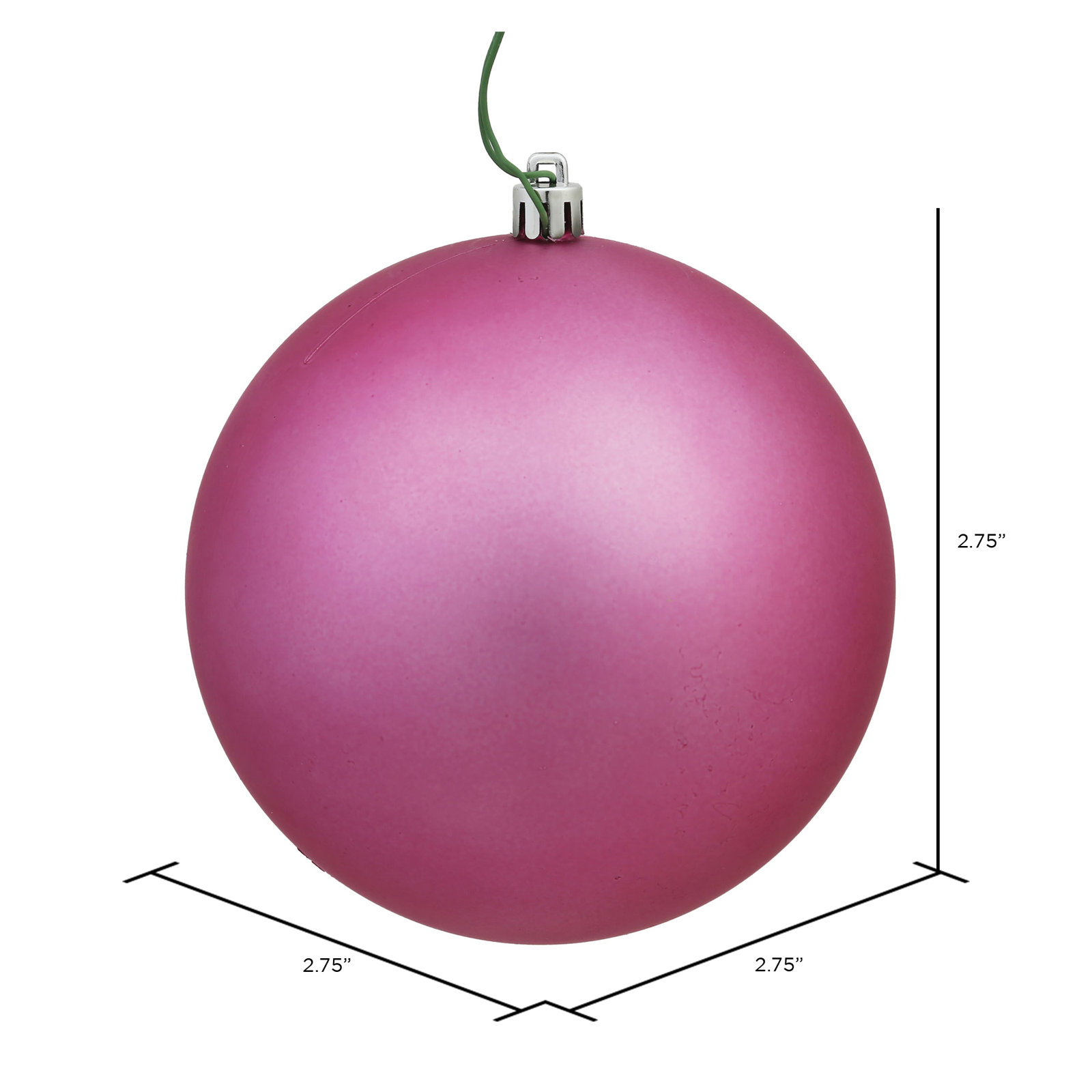 Holiday Décor Ball Ornament, Matte Mauve, 2.75" H x 2.75" W x 2.75" D