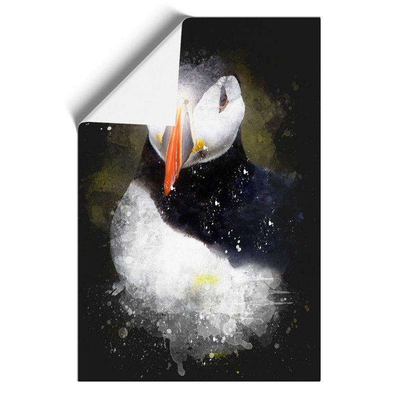 Atlantic Puffin Birds Paint Splash - Frameless Print, 59cm H x 42cm W x 0.1cm D