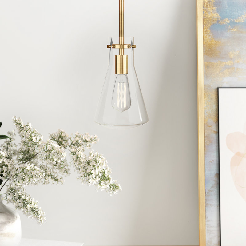Luminaire suspendu conique à 1 lumière Renata, Laiton naturel