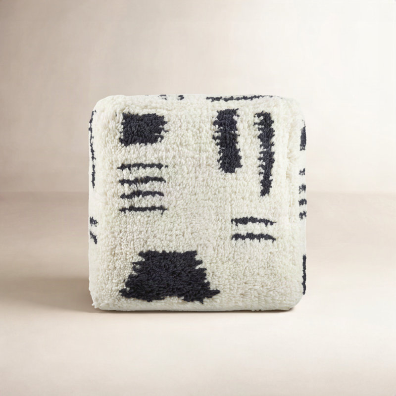 Tuaca Upholstered Cotton and Wool Ottoman, White Boucle
