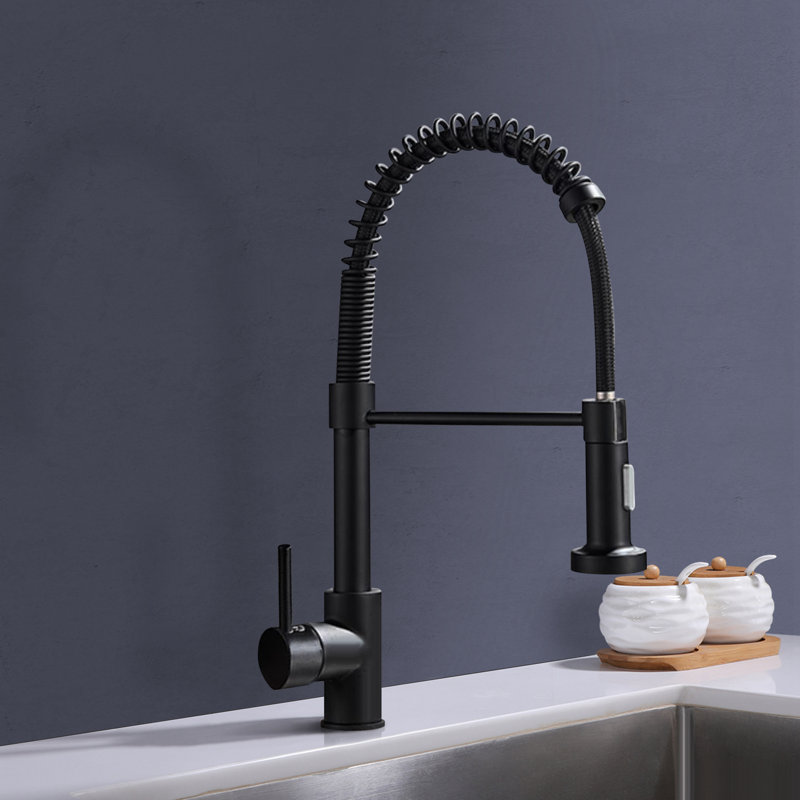 Topcraft Single-Handle Single-Hole Pull-Down Kitchen Faucet, Matte Black
