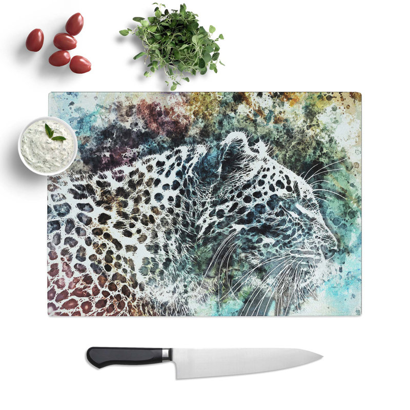 Glass Leopard in Abstract Chopping Board, 39 cm W x 28.5 cm L