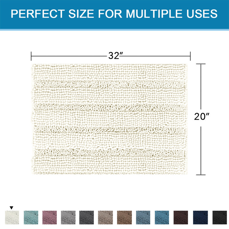 Joaquin Plush Chenille Non-Slip Bath Rug, 20" W x 32" L, Ivory