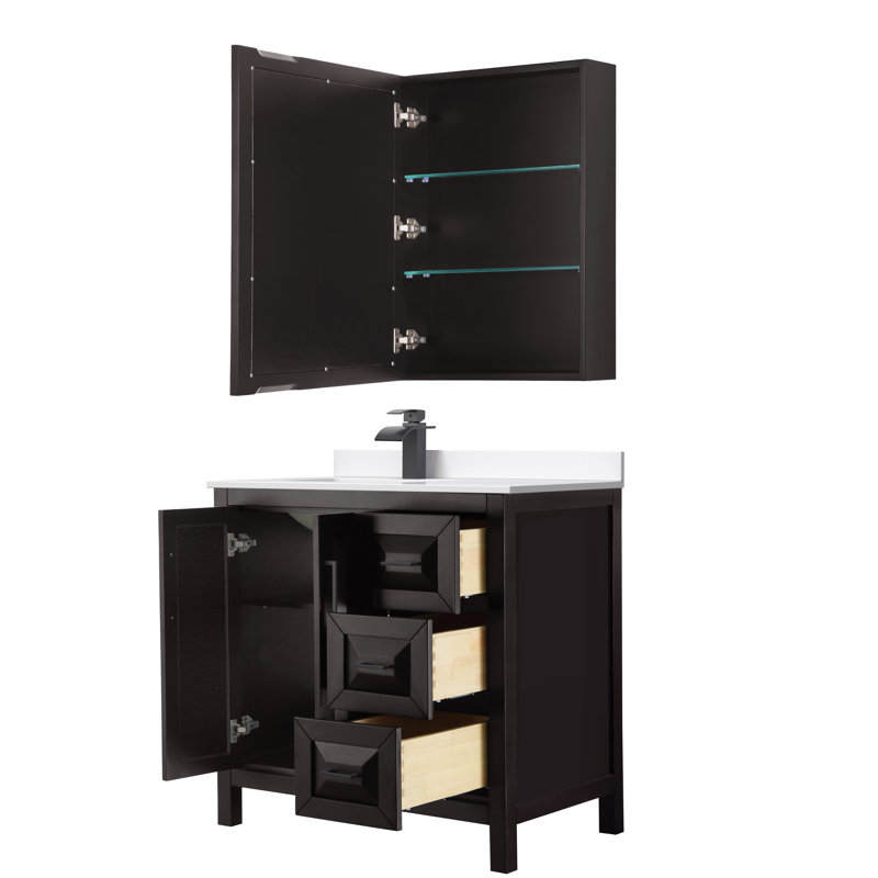 Daria 36'' W Single Vanity, White Cultured Marble, Matte Black, White