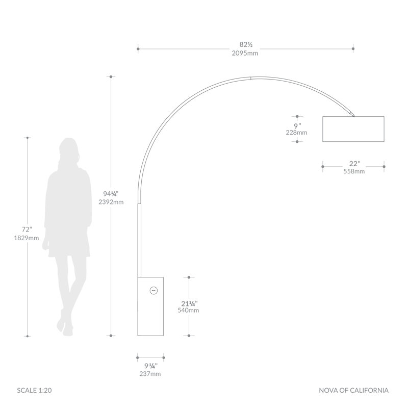 Krieger 95'' White Arched Floor Lamp, Blanc