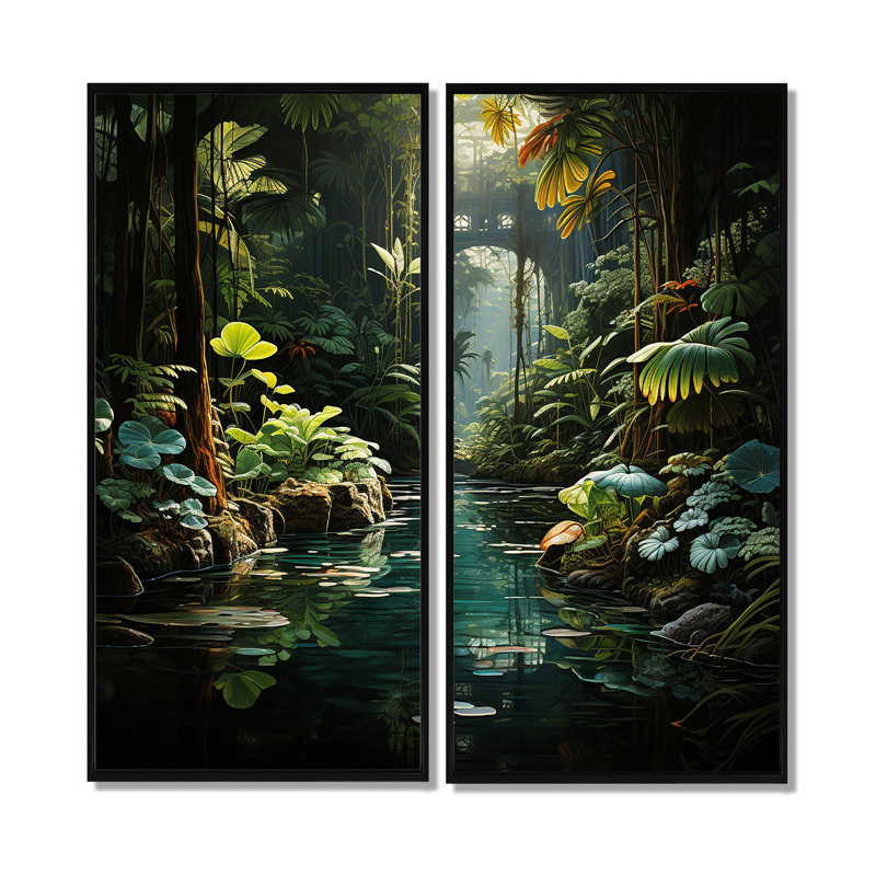 Coquillon - Ensemble de 2 décorations murales grande plage côtière, 40" H x 40" W, Framed Print without Mat, Black