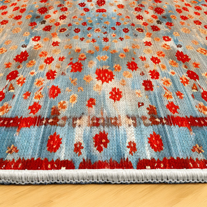 Anatolia Collection Digital Print Cotton-Polyester Orange Floral Rug, Rectangle 4' x 5'11"