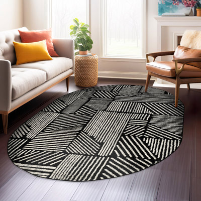 Rambo Geometric Black/Ivory Area Rug