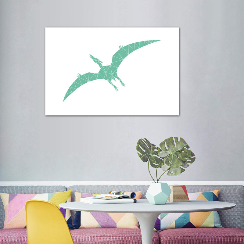 Geometric Dino Pterodactylus - impression d'art graphique, H 40 po x l 60 po x 1,5 po, Toile tendue