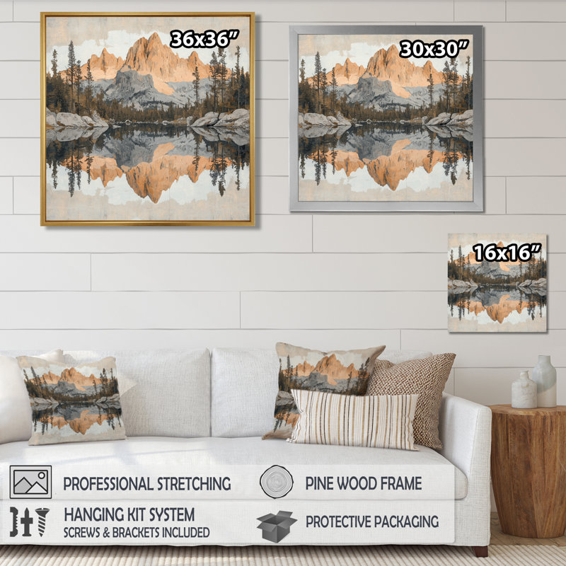 Geneta Mountains Woodland Reflection In Canada II - montagnes, art mural, H 16 po x l 16 po, Doré