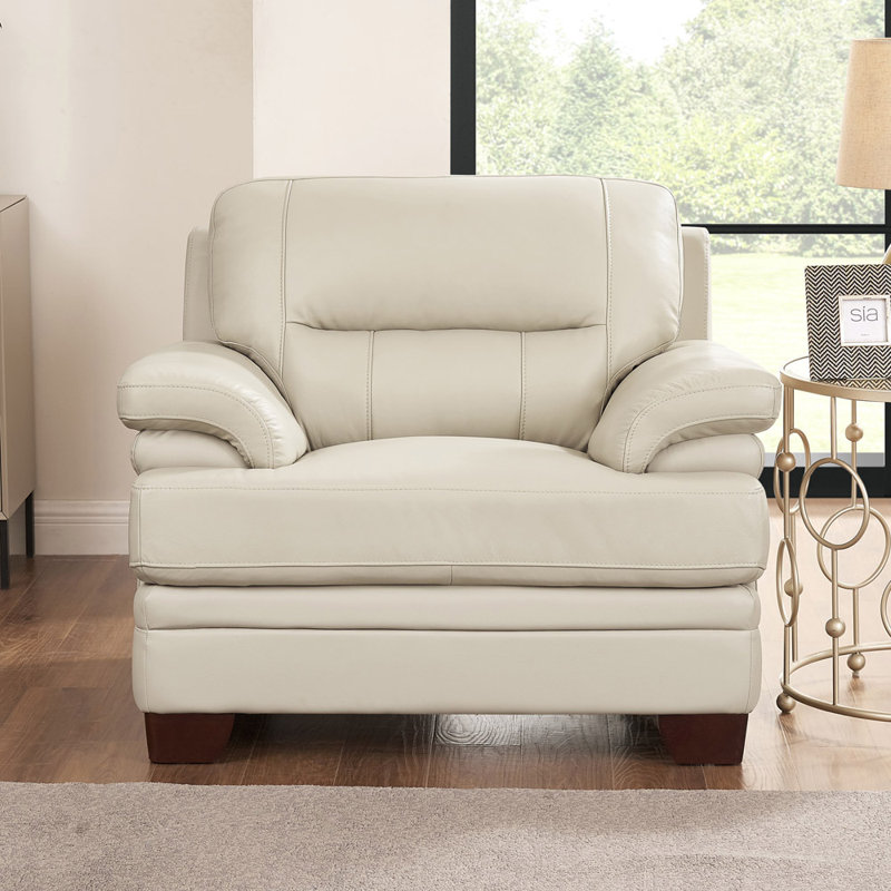 Fauteuil et demi Ridhay Humiston, Cuir véritable blanc