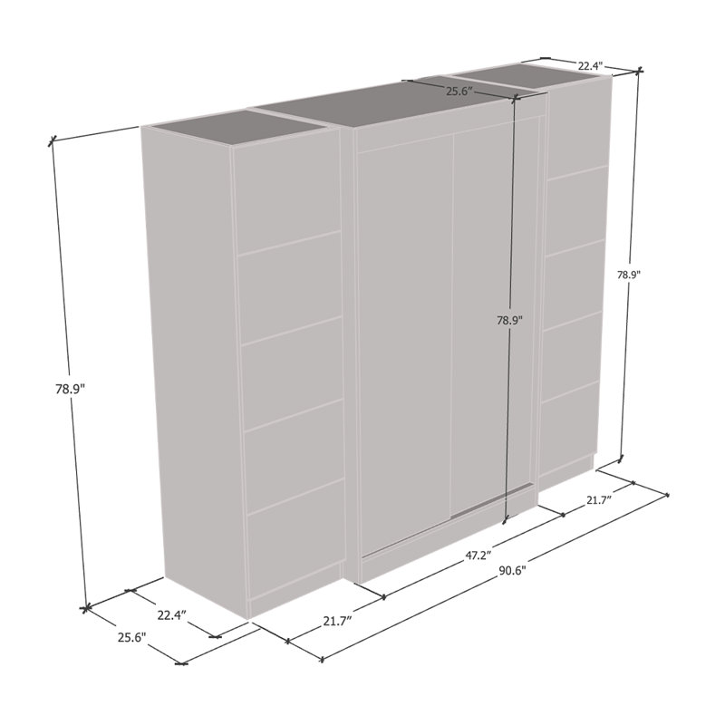 Armoire 90,6 "A1201-AEXX Aria, H 79 po x l 91 po x P 26 po, gris