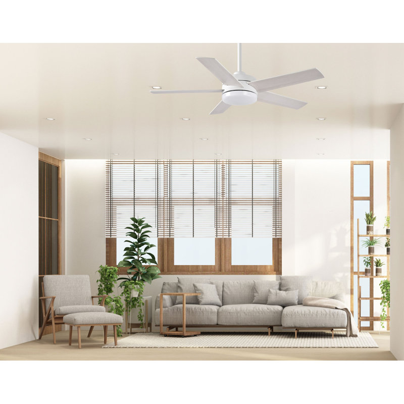 Langley 44 in. 5 Blade Matte White Ceiling Fan with Remote Control, Dimmable LED Light Kit, and Reversible Motor, 185 RPM