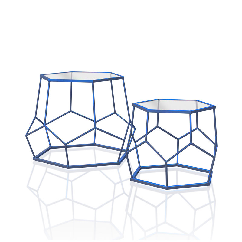 Mirrored Glass Top Nesting Tables, Blue