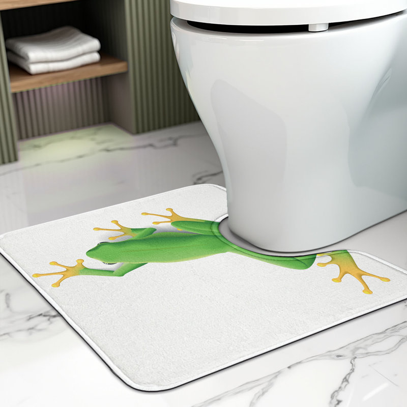 Tapis de salle de bain en U à motif de grenouille 20 po vert blanc jaune