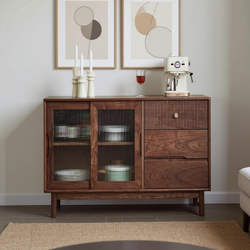 Buffet de rangement rétro en noyer noir, H 31,88 po x l 47,24 po x P 15,74 po