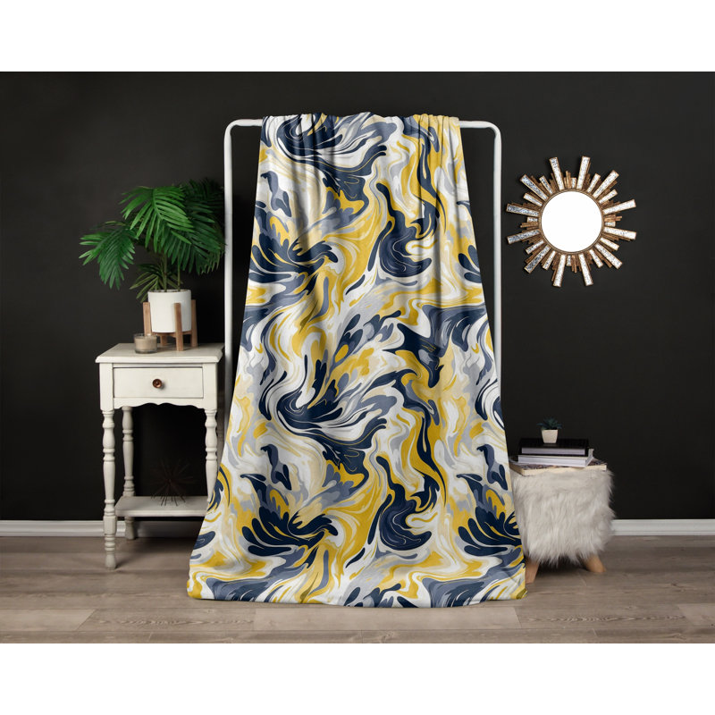 Throw Blanket, 68" W x 80" L, Abstract, White/Blue/Gray