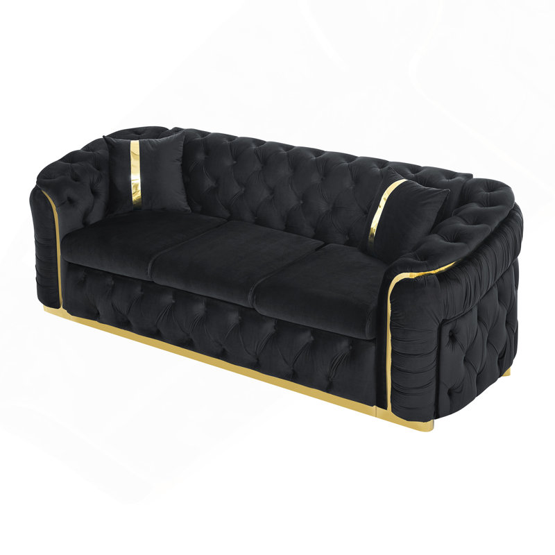 Canapé capitonné 90,6 pouces en velours avec 2 coussins