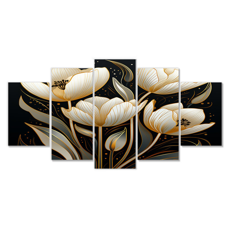 «White Glam Tulip», art mural 5 pièces
