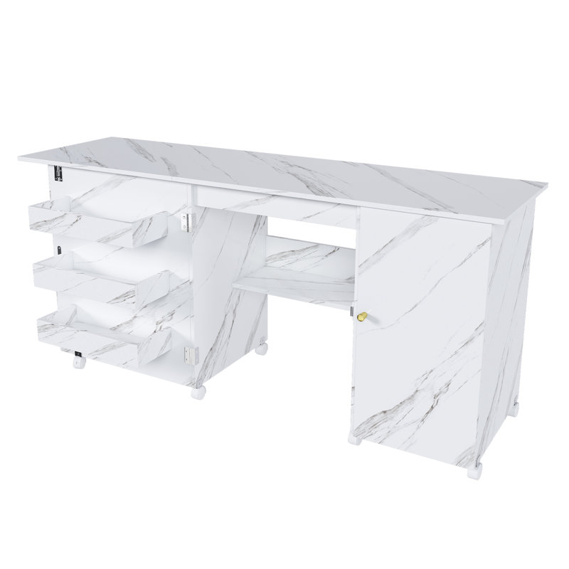 57.5" Foldable Sewing Machine Table With Locking Casters