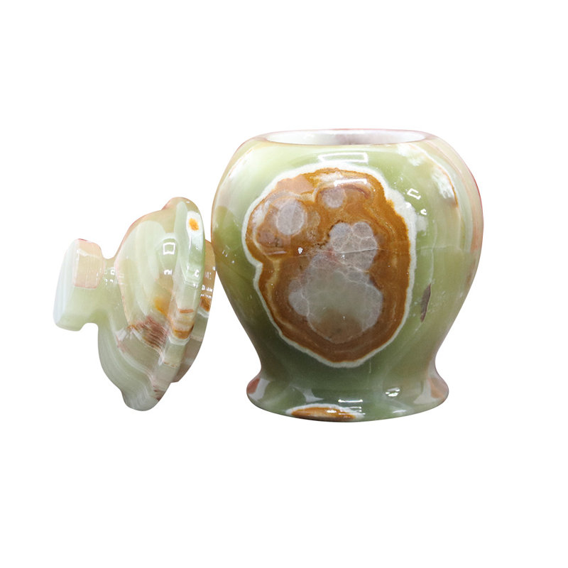 Decorative Marble Urn, White And Light Green, 5h X 3.5w X 2.25d Inches, 1.69 Lbs