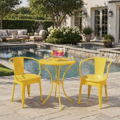 COLMAR 3-Piece Metal Bistro Set with Weather-Resistant Finish, Perfect for Compact Outdoor Spaces and Modern Decor