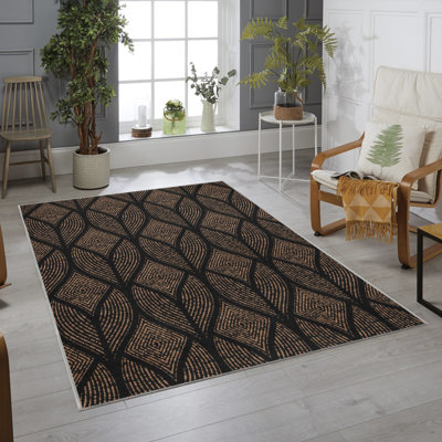Stylish Woven Carpet (4 x 6 ft), 100% Polyester, 0.4 in Pile Height | Antibacterial, Non-Slip Underside | Machine Washable, 3D Digital Printing | Perfect for Living Room, Bedroom, and Home Decor