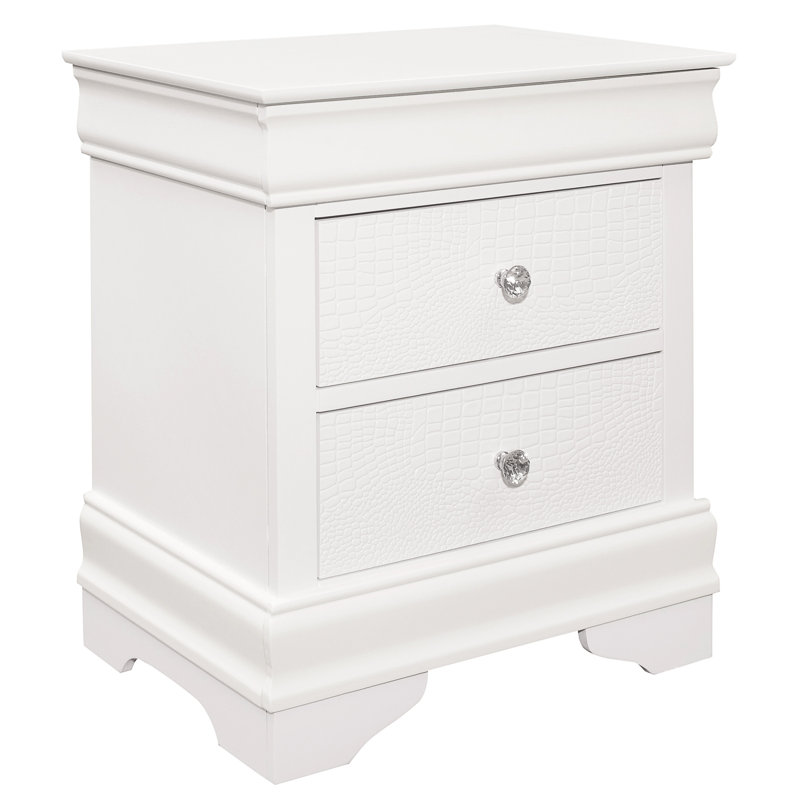 Table de chevet 3 blanche pour chambre à coucher avec ornement en alligator 3 tiroirs