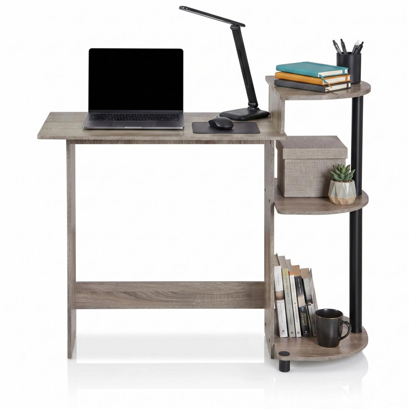  Bureau d'ordinateur compact avec tablettes en chêne français / noir
