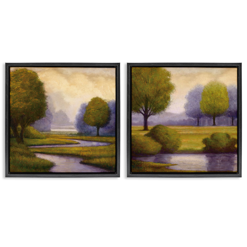 Ensemble de 2 toiles flottantes Sunrise Reflections, design par Gregory Williams, Cadre flottant noir de jais