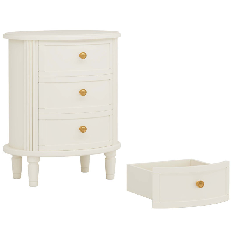 Table de chevet ovale 20 pouces avec 3 tiroirs, table de chevet de ferme entièrement assemblée, table de bout en bois durable pour une utilisation polyvalente