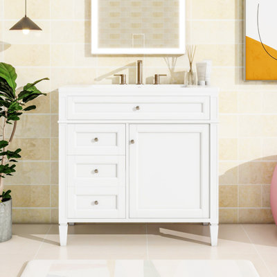 Meuble-lavabo de 36 po avec lavabo supérieur, meuble-lavabo moderne avec 2 tiroirs et tiroir escamotable, meuble-lavabo simple