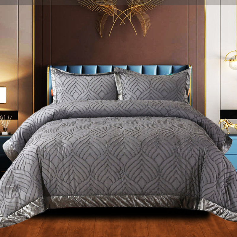 Camesha Microfiber Patchwork Bedspread with Pillow Shams Included, Grey, 250 x 250 cm