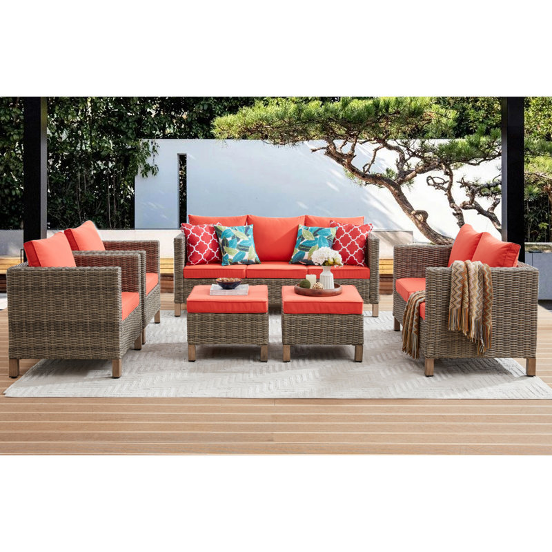 Duponta 9 - Person Patio Conversation Set with Cushions, Orange