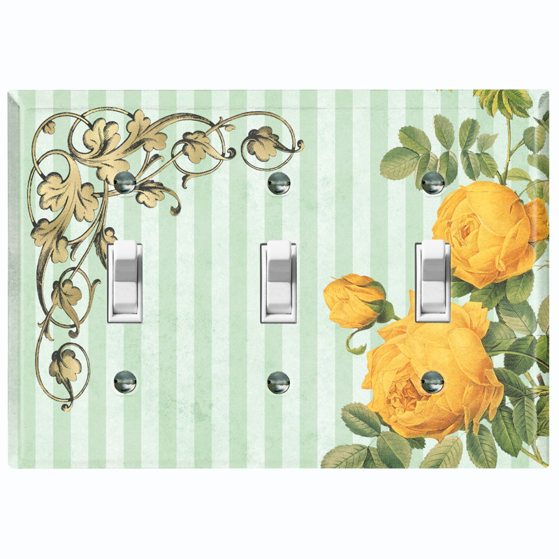 Plaque murale à interrupteur à bascule à 3 bandes avec fleurs jaunes et feuilles vertes