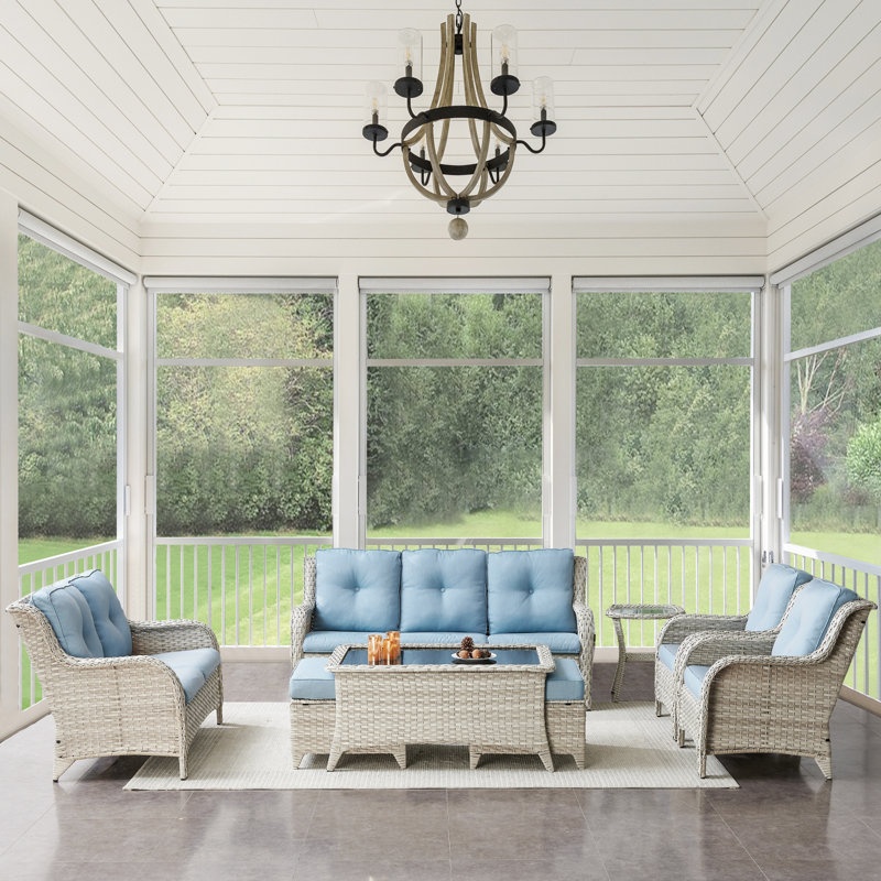 Tonry 5 - Person Patio Conversation Set with Cushions, Baby Blue