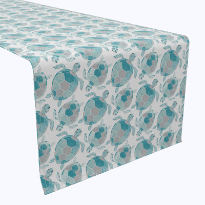 Table Runner, 100% Cotton, 16X108", Tropical Turtles