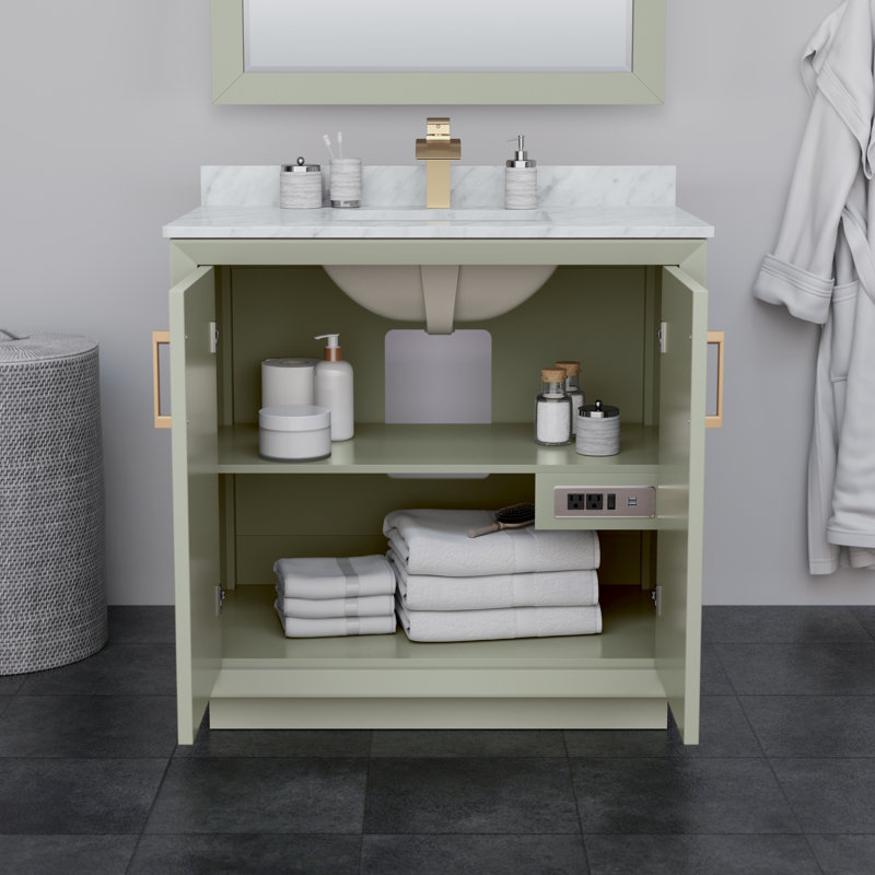 Strada 36" Freestanding Single Bathroom Vanity with Cultured Marble Top, Green, Matte Black