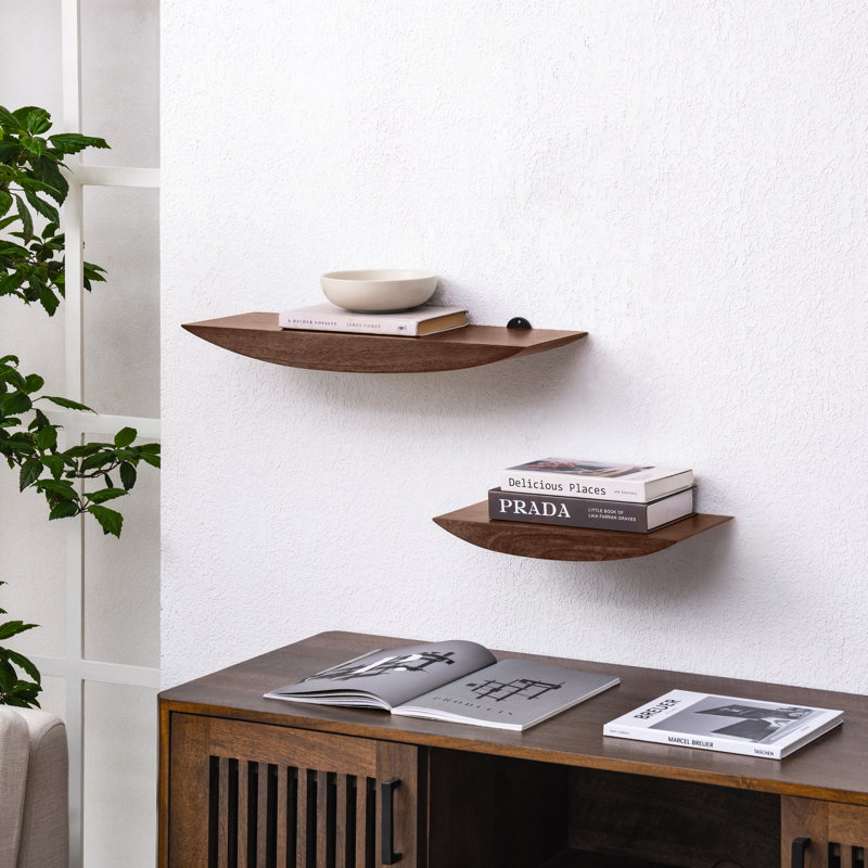 Oiva 2 Piece Boat Shaped Solid Wood Floating Shelves, Espresso