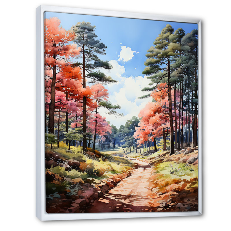 «Green Pine Tree Dancing Shadows» sur toile, H 32 po x l 16 po x P 1 po, Cadre flottant blanc
