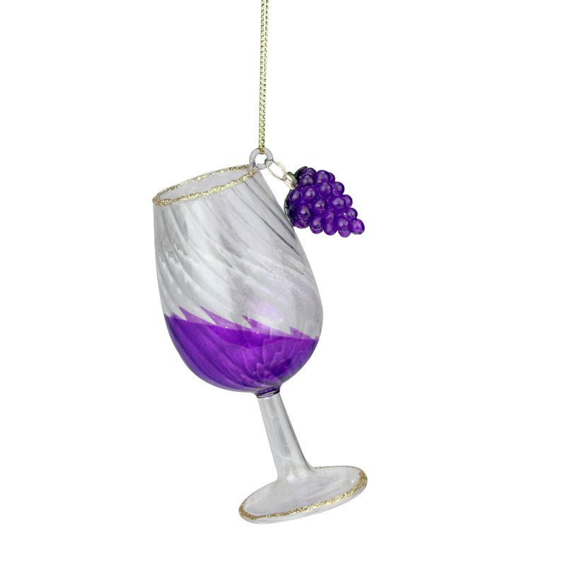 Ornement de Noël en verre à vin scintillant 4,25 "Tuscan Winery, Mauve