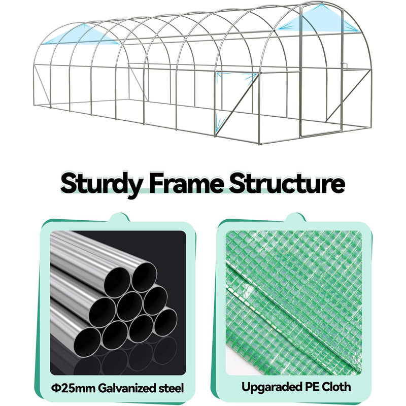Walk-In Tunnel Greenhouse, Dual Zippered Screen Doors & 8 Screen Windows
