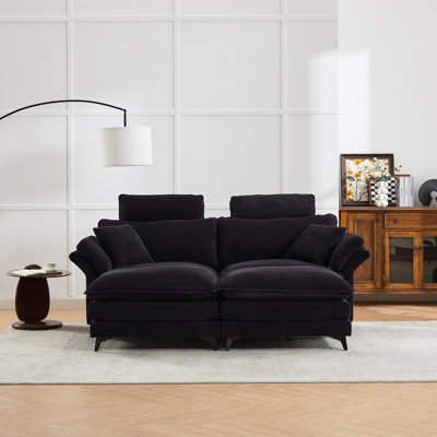 Modern Corduroy Sectional With Foam Fill, 85.8'' For Apartment (black Deep Seat Ottomans, Office, , Removable Headrests