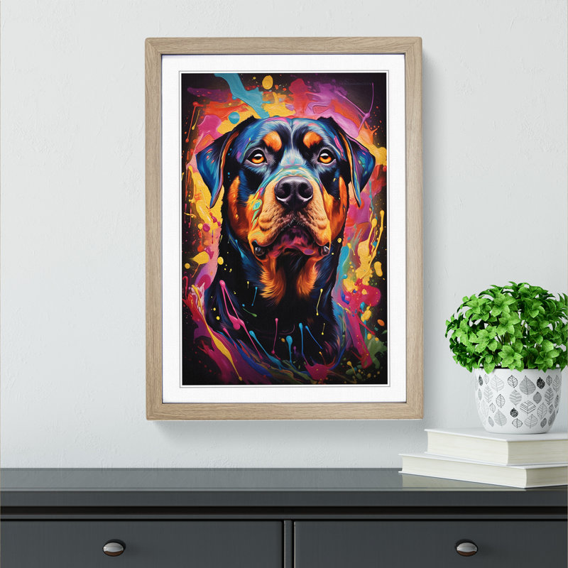 Rottweiler Abstract Art - Framed Print, Oak Framed, 64cm H x 46cm W x 2cm D