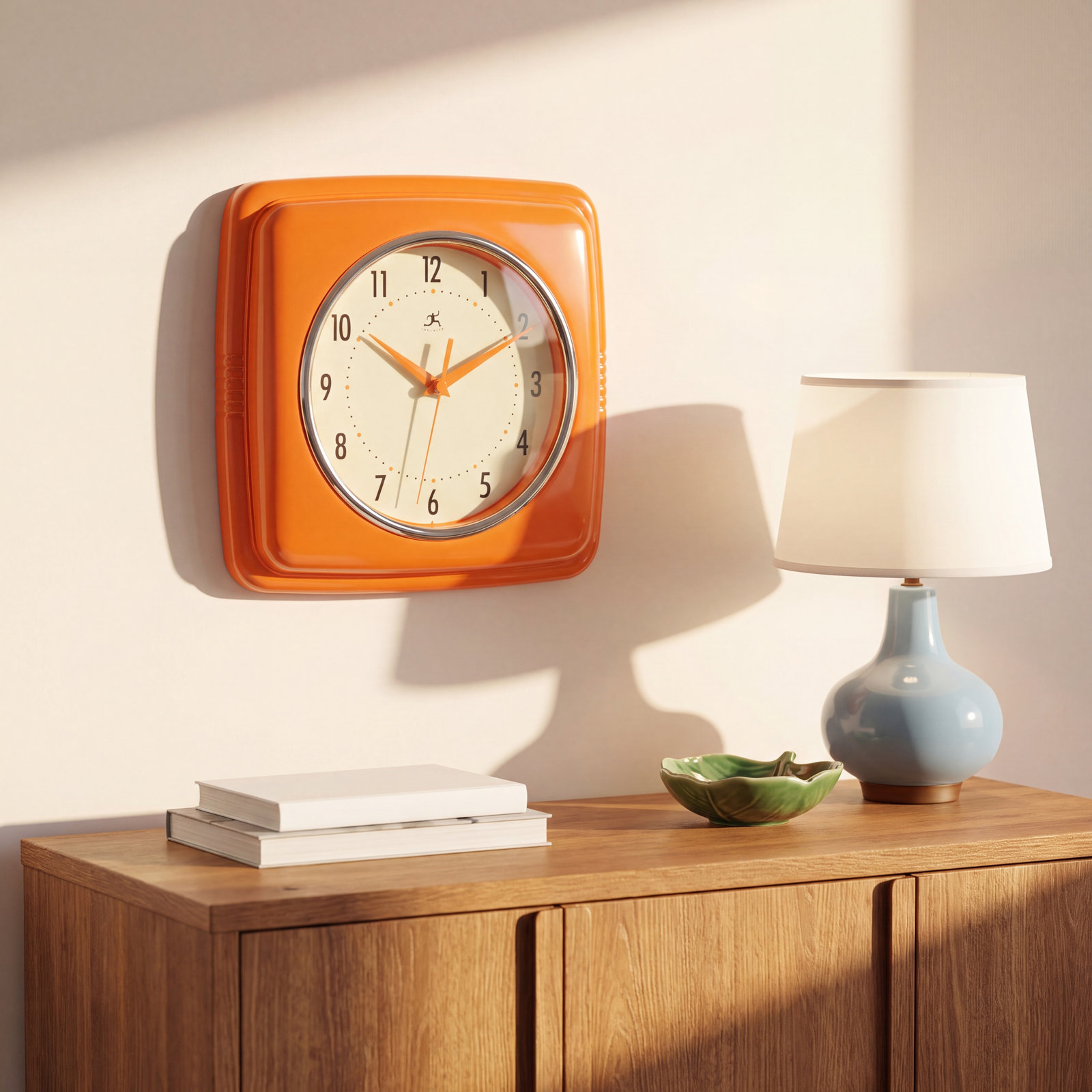 Orrwell Square Plastic Wall Clock, Orange