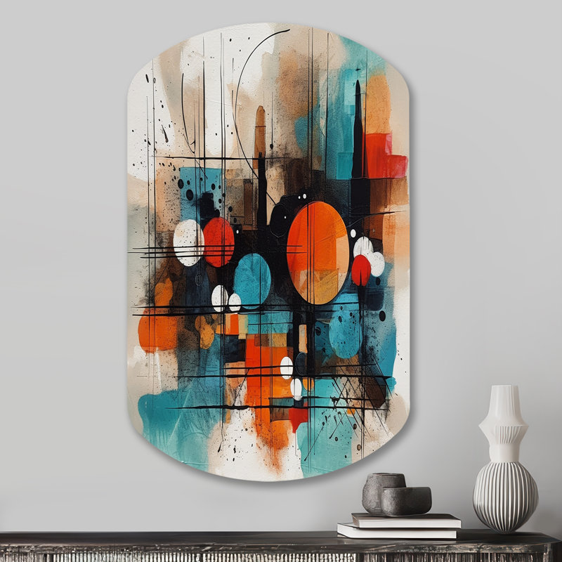 Hamblen - Art mural géométrique abstrait géométrique en métal, sculpture murale cylindrique en métal, H 31 po x l 19 po