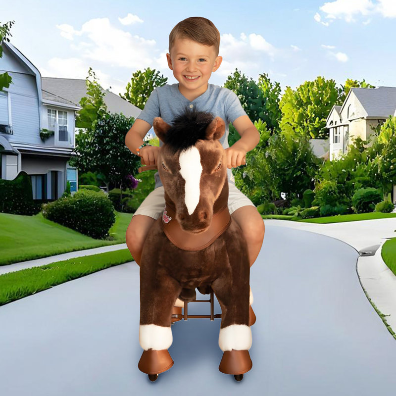 PoneyCycle, cheval à cheval avec sons, cheval de marche, poney mécanique en peluche avec frein à main, sans piles, 3 à 4 ans et 4 à 7 ans